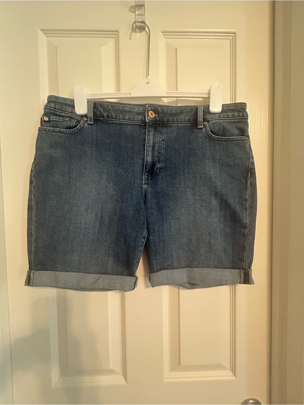 Talbots Mid-Rise Rolled Cuff Denim Shorts - Blue
